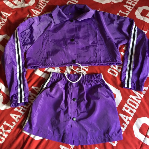 2 pieces set purple crop jacket + mini skirt - Picture 3 of 5